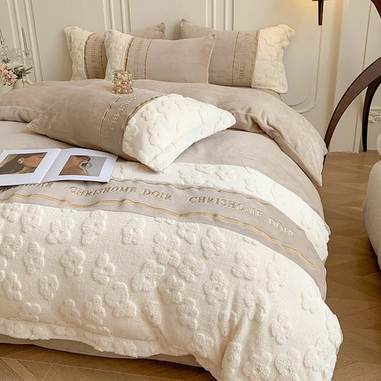 JMT-269642 Modern Cartoon Embroidered Milk Velvet Comforter Set - 4-Piece Winter Bedding Collection