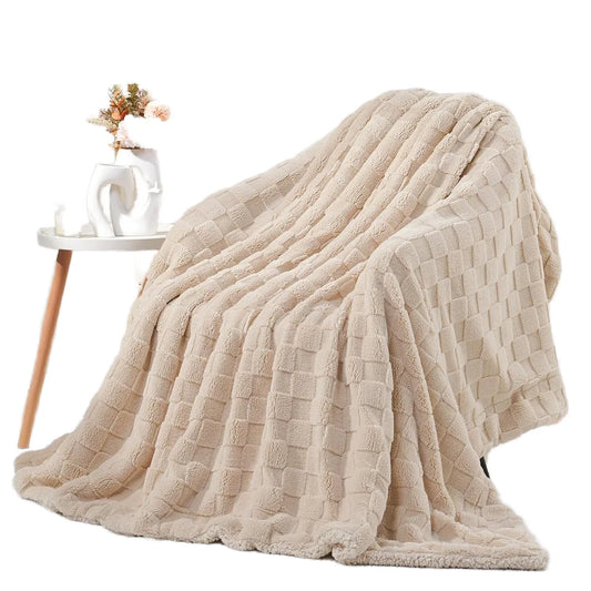 JMT-074186 Reversible Sherpa Fleece Throw Blanket - Soft Checkered Design, 50x60 Inches, Perfect for All Seasons