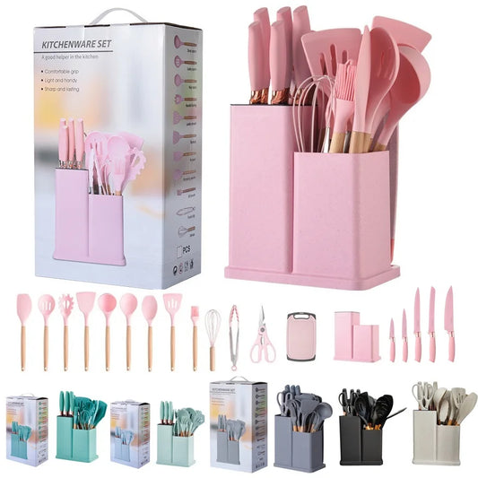 JMT-099658 19-Piece Heat Resistant Non-Stick Silicone Kitchenware Set with Utensil Holder