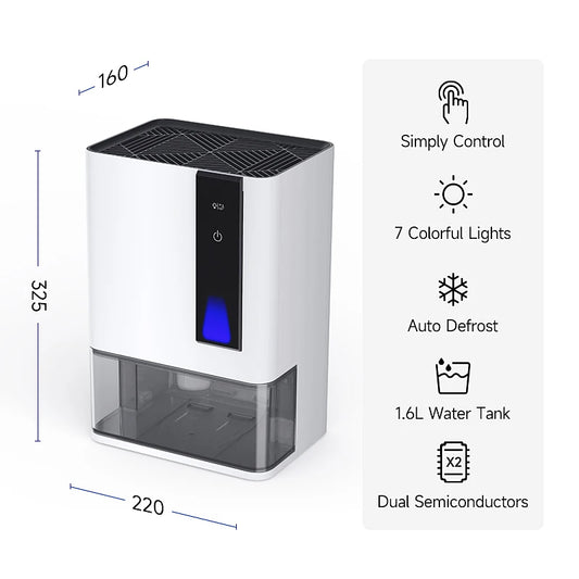 JMT-146314 Compact Home Dehumidifier for Indoor Use, 1.5L/Day Moisture Removal, 1600ml Water Tank Capacity