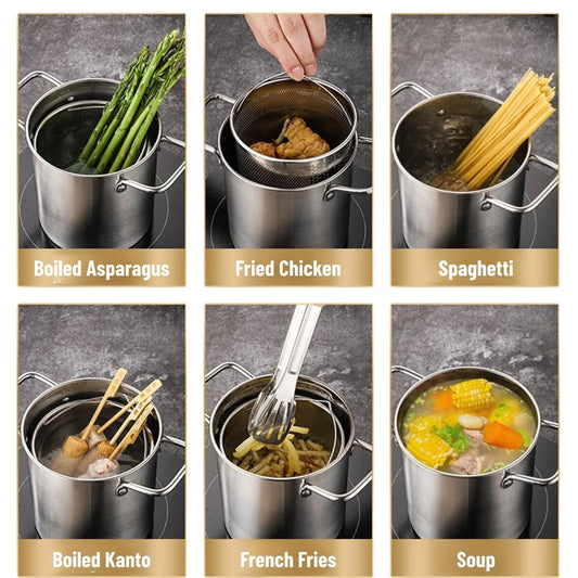 JMT-477066 Stainless Steel Deep Fryer Pot with Lid & Inner Rack for Asparagus and Pasta Cooking