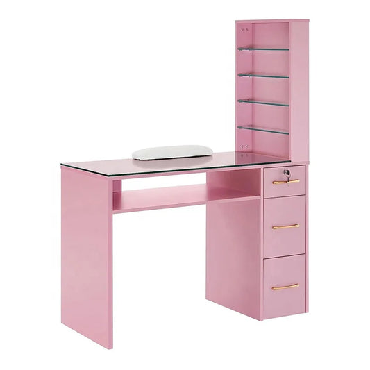JMT-501578 Customised Nail Manicure Table with Glass Drawers and Shelves for Salon Use
