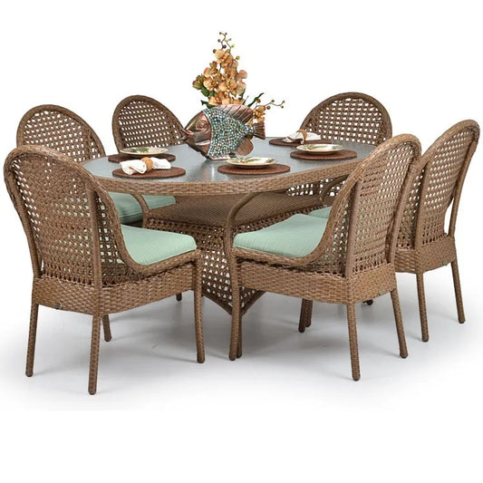 JMT-907146 Exotic Rattan Weaving 6-Seater Outdoor Dining Set with Table and Chairs