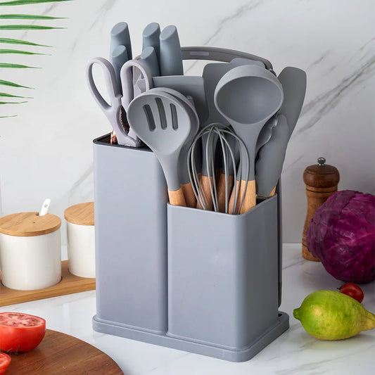 JMT-051082 19-Piece Silicone Kitchenware Toolkit with Storage Barrel and Knife Set