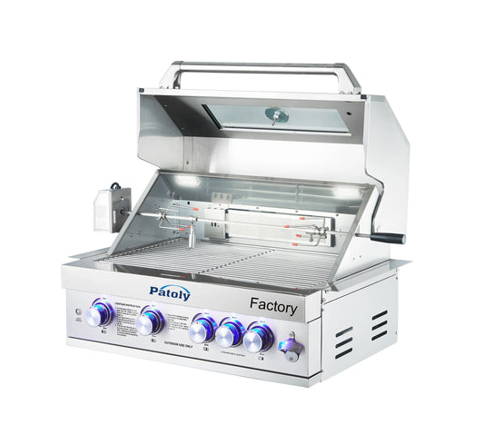 JMT-104842 Stainless Steel 5-Burner Built-in Gas BBQ Grill for Outdoor Cooking and Barbeque