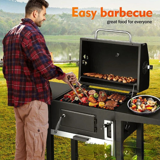 JMT-776010 Portable 3-in-1 Charcoal BBQ Grill with Double Deck Smoker for Outdoor Cooking and Camping