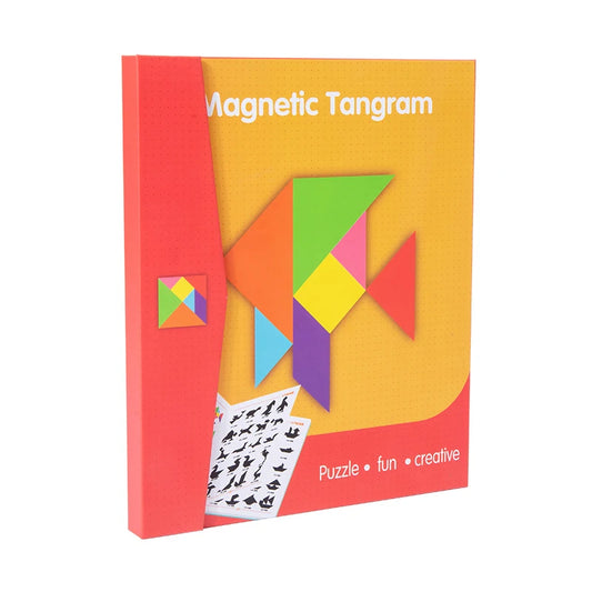 JMT-111626 Montessori Magnetic Tangram Puzzle - 3D Wooden Shape Building Blocks for Kids Learning