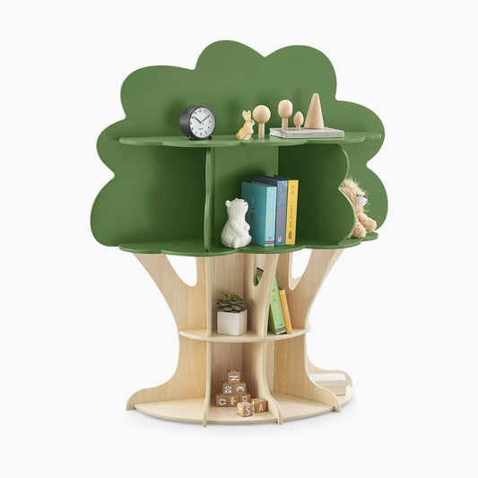 JMT-805194 Wooden Tree Bookshelf for Kids - Corner Ladder Display Stand for Books and Toys