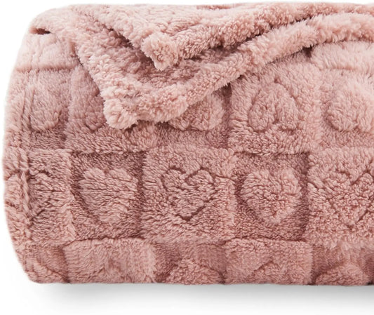 JMT-581514 Super Soft Pink Jacquard Sherpa Blanket 280GSM for Cozy Bedding and Sofa Use