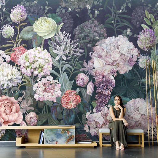 JMT-986762 Floral Non-Woven Fabric Wallpaper - Textured Removable Mural for Home Decoration (118 x 400 inches)