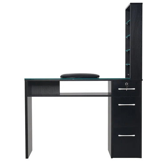 JMT-501578 Customised Nail Manicure Table with Glass Drawers and Shelves for Salon Use