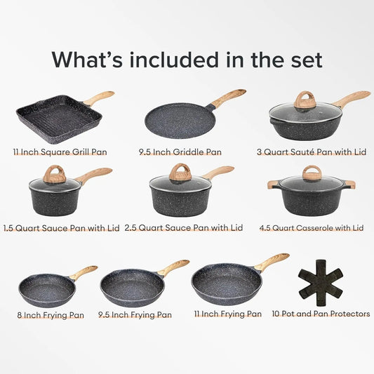 JMT-706442 23-Piece Nonstick Pots and Pans Cookware Set for Healthy Cooking