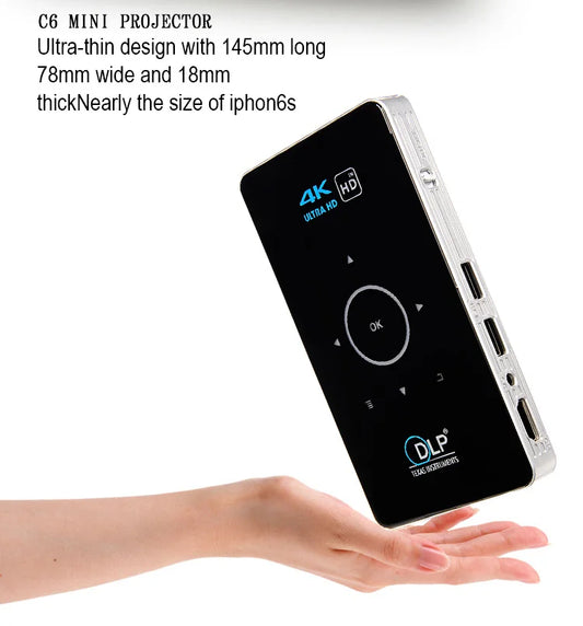 JMT-854538 Compact LED Mini Projector C6 with Full HD 4K Support for Home Cinema Experience