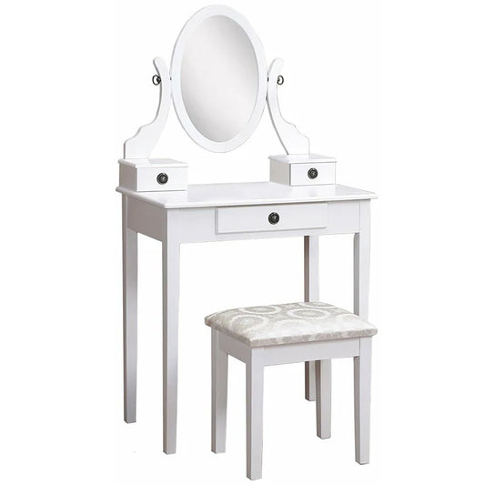 JMT-595274 White Small Makeup Vanity Dressing Desk with Mirror - MDF/Wood, 30W x 13D x 53H Inches