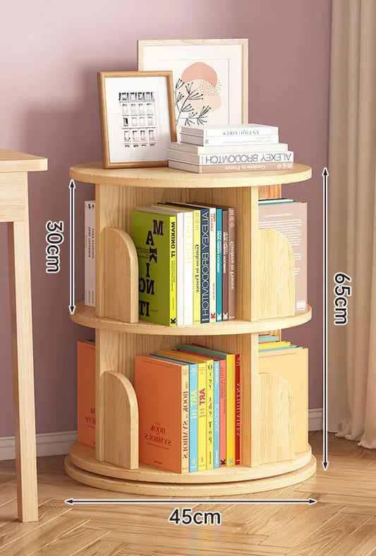 JMT-713994 Rotating 360-Degree Wood Bookcase for Space-Saving Home Storage