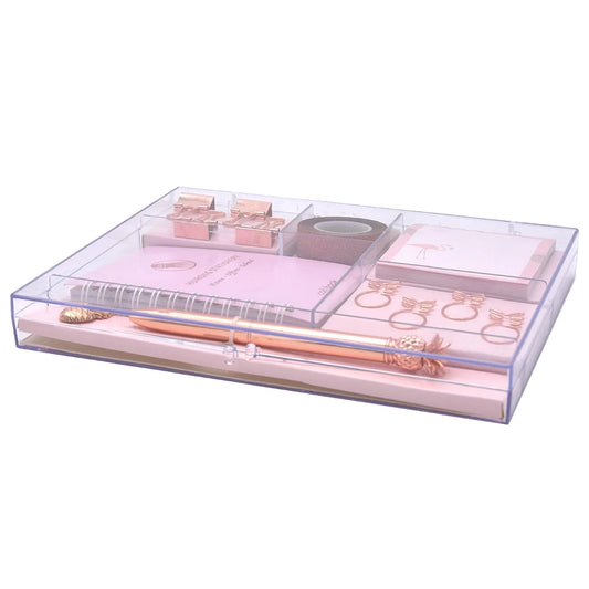 JMT-437002 Kids Stationery Set with Binder Clips, Notepad, Tape, and Paper Clips in Pink and Blue