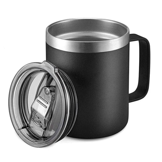 JMT-700234 12oz Eco-Friendly 304 Stainless Steel Coffee Mug with Sliding Lid and Handle for Camping and Travel