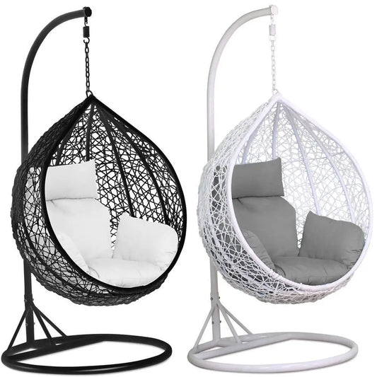 JMT-826954 Outdoor Rattan Egg Chair Swing with Metal Stand for Single Adult Use in Custom Colours