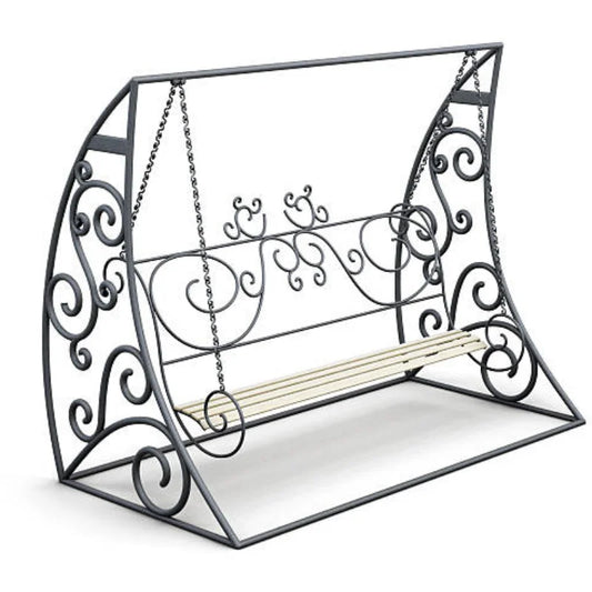 JMT-892490 Outdoor Wrought Iron Steel Swing Bed with Canopy for Patio, Beach, or Garden Use
