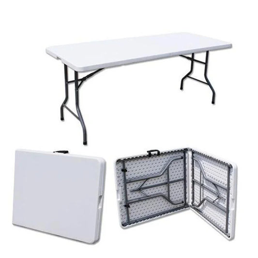 JMT-333130 6ft Round Folding Banquet Table - Durable Plywood with PVC or Melamine Finish, Black Iron Frame