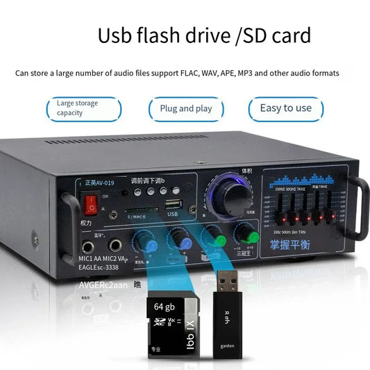 JMT-053450 HiFi Home Digital Amplifier 2*80W Bluetooth MP3 Subwoofer AMP 2.0 Channel Sound System