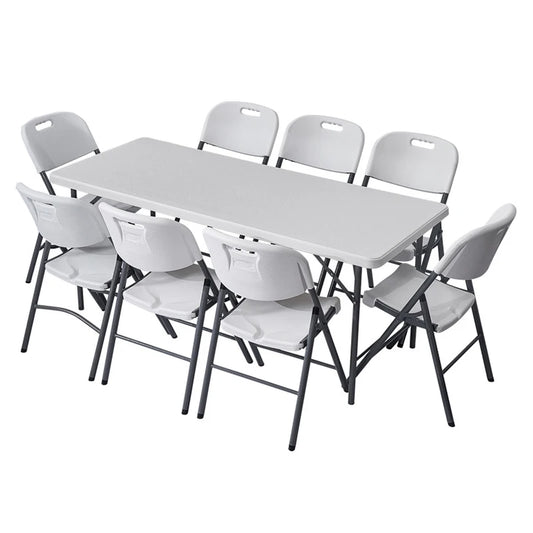 JMT-234826 Portable 8ft and 6ft White Rectangular Plastic Folding Table with Chairs for Outdoor Events