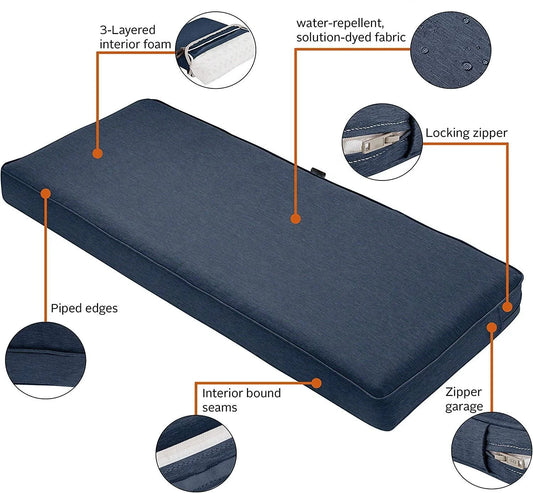 JMT-717386 Water-Resistant High Density Foam Outdoor Bench Seat Cushion with Washable Cover