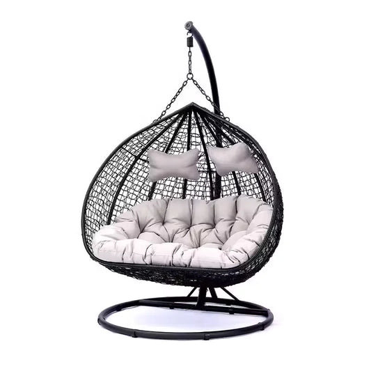 JMT-630346 Double Seated PE Rattan Metal Stand Outdoor Hanging Swing Egg Chair for Garden