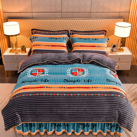 JMT-597322 Flannel Comforter Set with Velvet Milk Fleece Quilt for Cozy Bedding