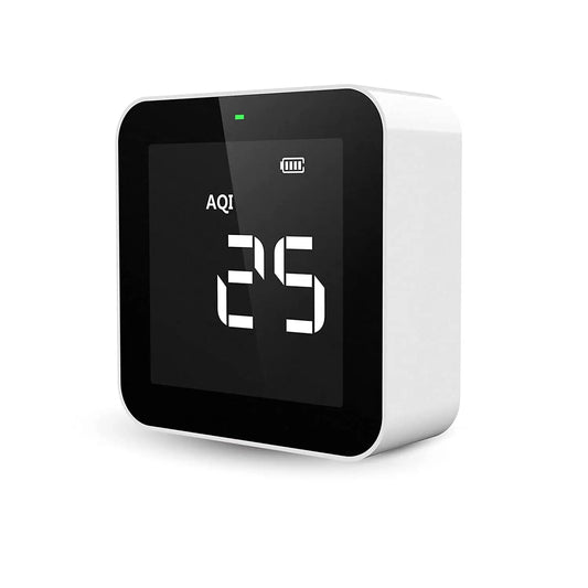 JMT-366154 Indoor Air Quality Monitor - AEC M10 PM2.5, AQI, HCHO & TVOC Detector, USB Rechargeable with LCD Display and 3 LEDs