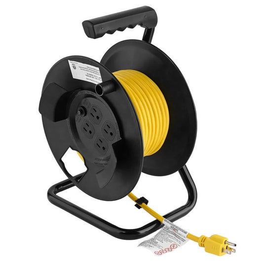 JMT-767434 Heavy Duty 25ft Extension Cord Reel with 4 Outlets and Circuit Breaker, 14/3 AWG SJTW