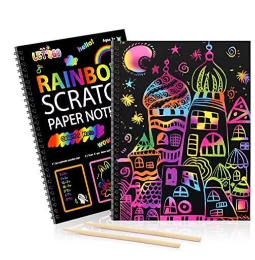 JMT-810634 DIY Rainbow Scratch Paper Set for Kids with Bamboo Sticks - Creative Scratch Art Activity