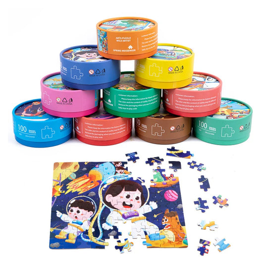 JMT-196426 Children's Dinosaur Jigsaw Puzzle - 100 Pieces Cartoon Barrel Puzzle Toy