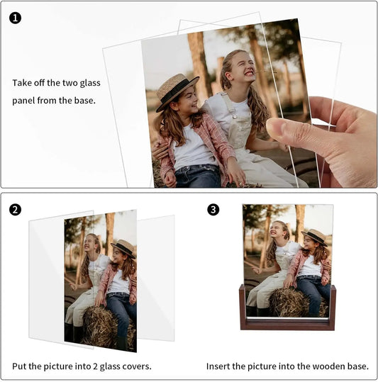 JMT-390346 Rustic Wooden Photo Frame with Walnut Base and High Definition Acrylic Cover