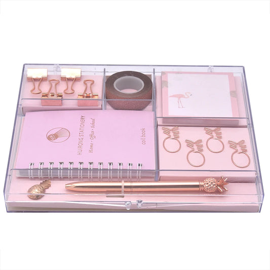 JMT-437002 Kids Stationery Set with Binder Clips, Notepad, Tape, and Paper Clips in Pink and Blue