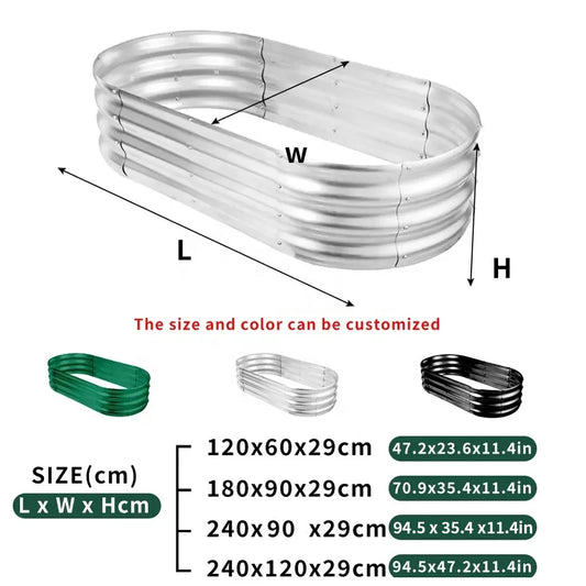 JMT-501514 Oval Galvanized Metal Raised Garden Bed Planter Box for Outdoor Gardening