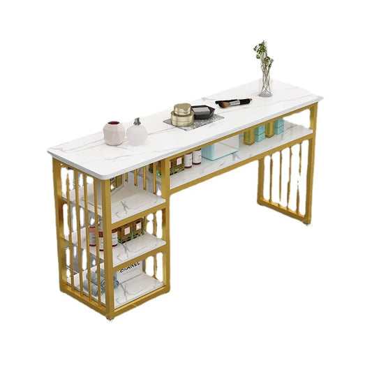 JMT-763722 Modern Nail Technician Desk Set with Pink Manicure Table and Chairs for Gel Nail Services