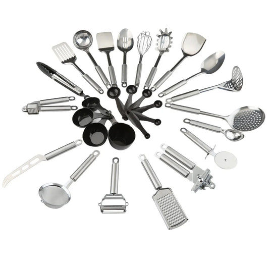 JMT-230730 29-Piece Stainless Steel Kitchen Utensil Set with Plastic Measuring Cups and Spoons