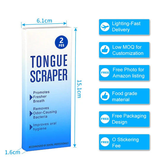 JMT-765066 Stainless Steel U-Shaped Tongue Cleaner Set with Laser Logo - Oral Care Hygiene Kit