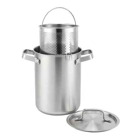 JMT-477066 Stainless Steel Deep Fryer Pot with Lid & Inner Rack for Asparagus and Pasta Cooking
