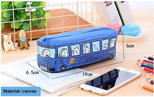 JMT-159050 Large Capacity Cartoon Printed School Bus Pencil Case for Boys and Girls - Canvas Zipper Pouch