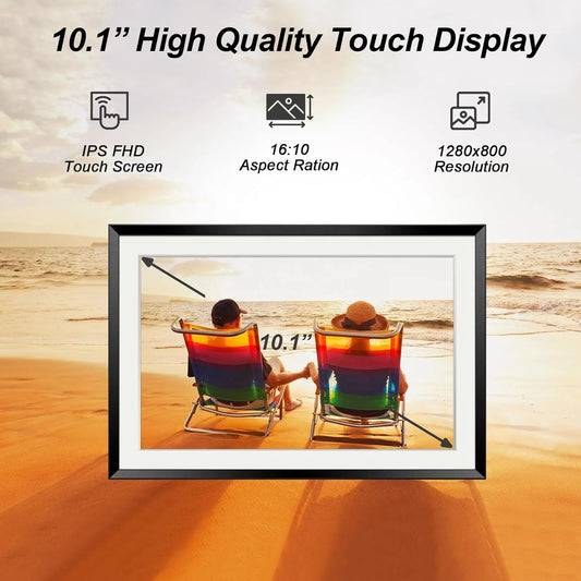 JMT-403850 10.1 Inch WiFi Digital Picture Frame with 32GB Storage and Touch Screen for Photo and Video Uploading