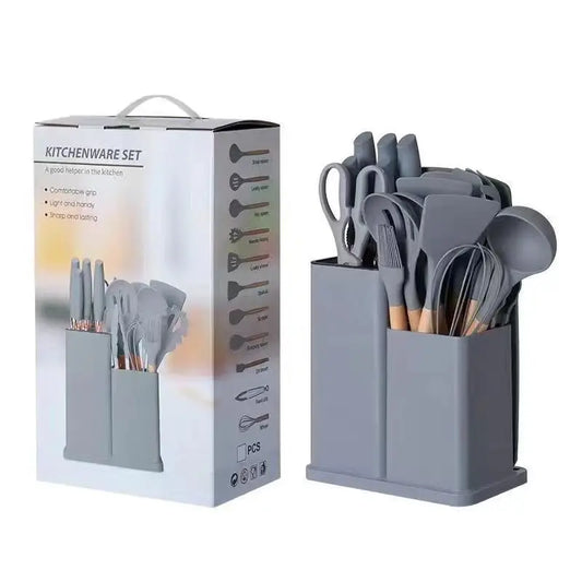JMT-312074 19-Piece Non-Stick Kitchen Utensil Set with Wooden Handles and Essential Cooking Tools