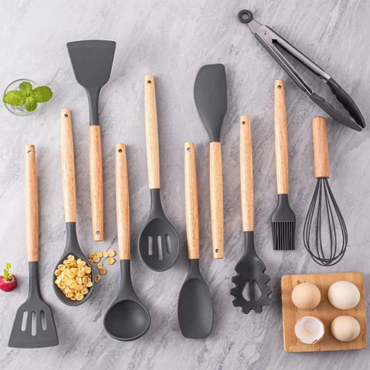 JMT-214922 12-Piece Silicone Kitchen Utensil Set with Storage Bucket - High Temperature Resistant Cooking Tools
