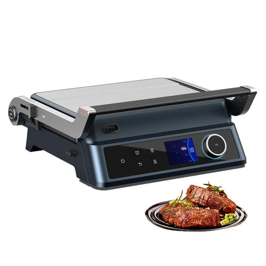 JMT-303754 Digital Glass Surface Smokeless Indoor Panini Grill - 180 Degrees Opening Contact Toaster