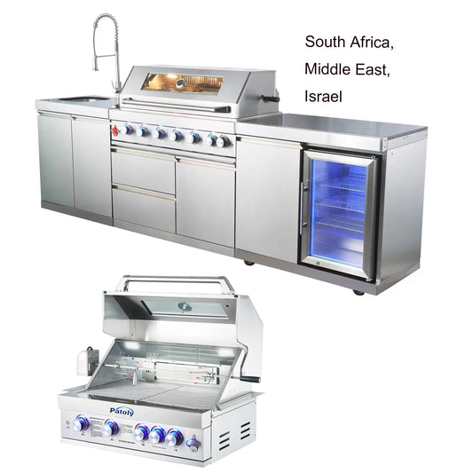 JMT-104842 Stainless Steel 5-Burner Built-in Gas BBQ Grill for Outdoor Cooking and Barbeque