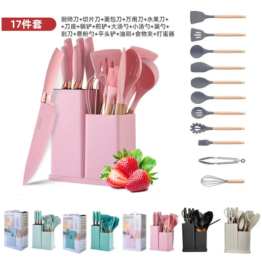 JMT-099658 19-Piece Heat Resistant Non-Stick Silicone Kitchenware Set with Utensil Holder