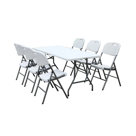 JMT-234826 Portable 8ft and 6ft White Rectangular Plastic Folding Table with Chairs for Outdoor Events