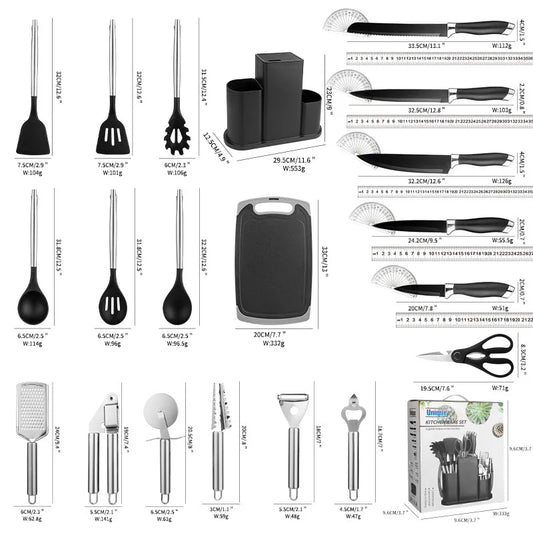JMT-116618 Luxurious Silicone Cooking Utensils Set in Black, Pink, and Green - Complete Kitchenware Collection