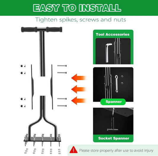 JMT-163786 Lawn Aerator with Iron Spikes for Soil Dethatching and Aeration